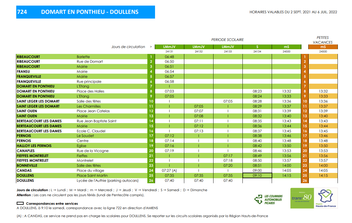 Horaires des bus - Commune de Pernois